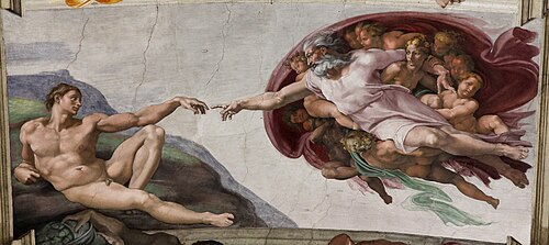 God (right) is depicted as a white-bearded man.
