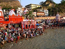 Devotees taking holy bath during festival of Ganga Dashahara at Har Ki Pauri, Haridwar