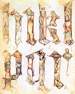 Giovannino de' Grassi, Gothic Letters (H, I, K, L, P, Q, R), from a model book, Angelo Mai Library, Bergamo (1390)