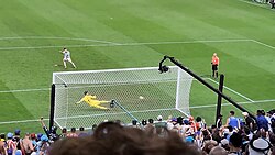 Montiel scoring the winning penalty against France in the 2022 FIFA World Cup Final