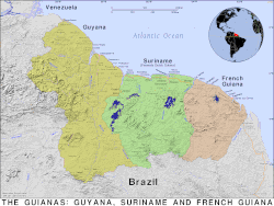 Guyana, Suriname, and French Guiana are the only South American nations outside of Spanish/Portuguese area.