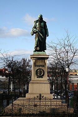 The sculpture of the poet Valentin Vodnik was created by Alojz Gangl in 1889 as part of Vodnik Monument, the first Slovene national monument.