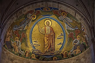 A mosaic depicting Jesus in the apse of Lund Cathedral (Evangelical-Lutheran) in Skåne