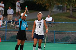 A Penn State player receives a green card.