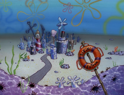 A still image of Bikini Bottom from the series