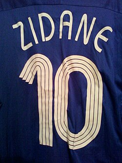 France's Zinedine Zidane number 10 home shirt, as made by Adidas