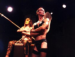 Sara (Nina Rutledge) and Zip (Willie Brookes) in Brad Mays' independent feature film production of Stage Fright, 1989