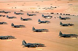 American F-15Es parked in Saudi Arabia during Operation Desert Shield