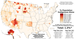 Proportion of Native Americans in each county in 2020.