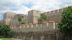 Restored section of the fortifications (Theodosian Walls) that protected Constantinople during the medieval period