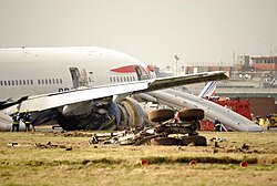 The damaged British Airways Flight 38, photographed on 17 January 2008, the day of the accident