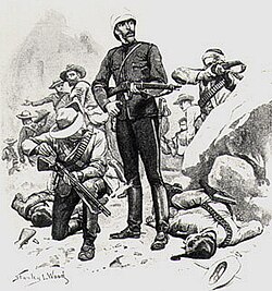 An illustration of British Army Colonel Redvers Buller's rearguard action during Battle of Hlobane of the Anglo-Zulu War