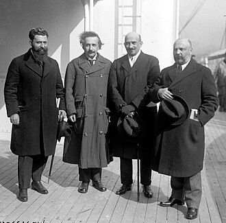 Ben-Zion Mossinson, Albert Einstein, Chaim Weizmann, Menachem Ussishkin on SS Rotterdam, 1921