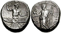 Stater of Tiribazos, Satrap of Lydia, c. 380 BC showing Ahura Mazda