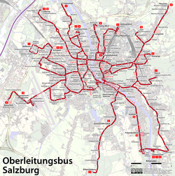Map of the Salzburg trolleybus system