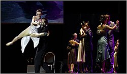 World tango dance tournament. It is held annually in August in Buenos Aires, with competition in two categories: stage tango (left) and salon tango (right).