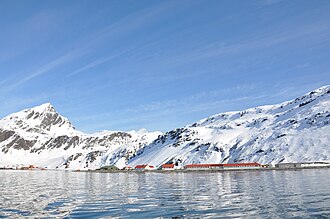 Southeast view from Cumberland East Bay, with Grytviken in the left background