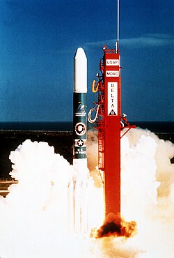 Delta 183 launch vehicle lifts off, carrying the Strategic Defense Initiative sensor experiment "Delta Star"