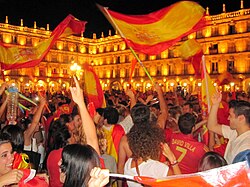 Spaniards celebrating the 2010 FIFA World Cup in Salamanca.