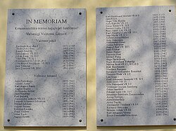 Ten former Estonian prime ministers and 56 government members were executed or perished in captivity of the Soviet occupation regime after 1940 (memorial plaque at the seat of government in Toompea, Tallinn)