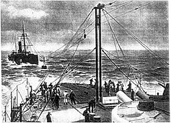 Trials of the Metcalfe system in 1902 between the battleship HMS Trafalgar and collier