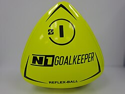 Non spherical reflex ball used in goalkeeper training