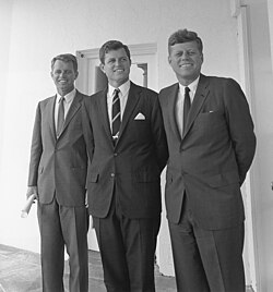 Three members of the Kennedy political dynasty, Robert, Ted and John Kennedy. All eight of their great-grandparents emigrated from Ireland.