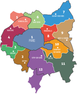 A map of the Greater Paris Metropolis and its governing territories