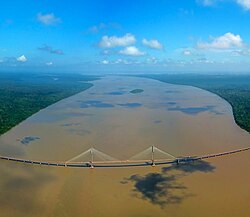 Almir Gabriel bridge over Guamá River and Amazon rainforest.