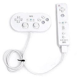 The original Classic Controller connected to the Wii Remote