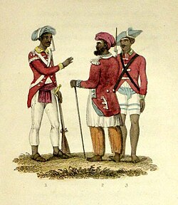 Two sepoy officers and a private, 1820s