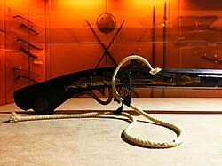 The trigger mechanism of an Istinggar, a classical Malay matchlock gun as displayed in Muzium Warisan Melayu (Malay Heritage Museum), Serdang, Selangor