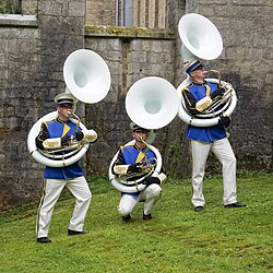 Euroband musicians with fiberglass sousaphones