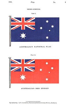 The Flags Act 1953 specified the Blue Ensign as the Australian National Flag and the Red Ensign as the merchant shipping flag.