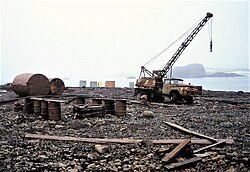 Disposal of waste by simply dumping it at the shoreline, as at the Russian Bellingshausen Station on King George Island, is no longer permitted by the Protocol on Environmental Protection.