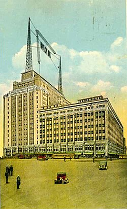 With a studio on the 6th floor and showy antenna on the roof, Bamberger's launched WOR to sell more radios.