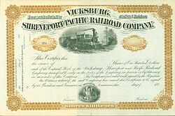 Unissued share of the Vicksburg, Shreveport and Pacific Railroad Company