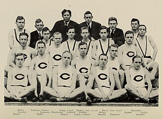 Hubble (middle row, second from right) with other members of the University of Chicago track team, 1909