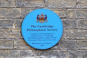The Society’s bicentenary blue plaque on 2 All Saints Passage, Cambridge.