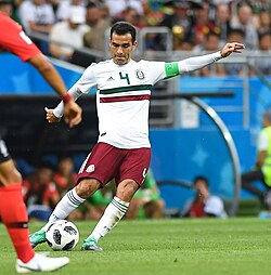 Márquez captaining Mexico against South Korea at the 2018 FIFA World Cup