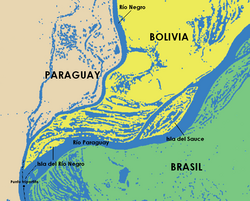 The Paraguay-Bolivia-Brazil tripoint map.