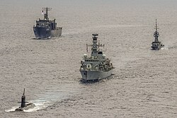 Warships during a Five Power Defence Arrangements joint exercise