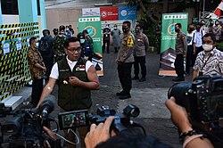 The Governor of West Java Ridwan Kamil participating in phase 3 trial of the Sinovac COVID-19 vaccine in Indonesia.