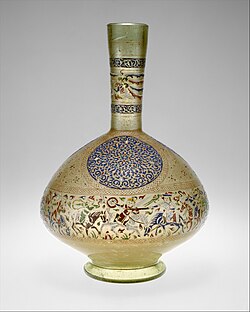 Enameled and gilded bottle with the scene of battle. Egypt, late 13th century. Metropolitan Museum of Art