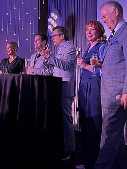 From left to right: Jacqueline Stewart, Dave Karger, Ben Mankiewicz, Alicia Malone, and Eddie Muller at The Hollywood Roosevelt Hotel (April 2024).