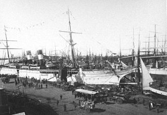 Port call on Buenos Aires' southside wharf (La Boca), circa 1888. Financed mostly with British capital, massive dock works touched off a foreign trade boom that reshaped the previously isolated Argentine economy.