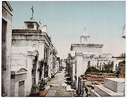 View of St. Louis Cemetery No. 1 showing the street-like layout of the tombs