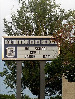 Columbine High School sign, August 2008