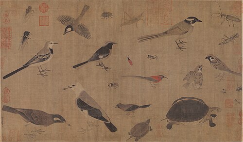 Description of rare animals (写生珍禽图), by Song dynasty painter Huang Quan (903–965)