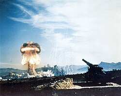 Artillery can be used to fire nuclear warheads, as seen in this 1953 nuclear test.